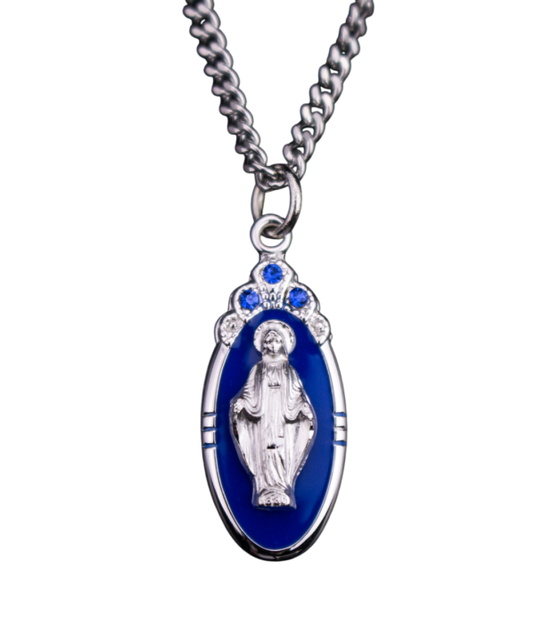 Medalla Milagrosa de plata esterlina con fondo azul