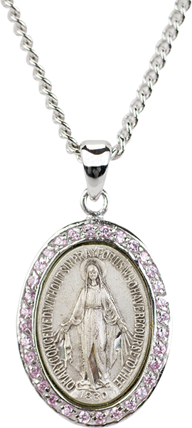 Pink Stone Miraculous Medal and Chain