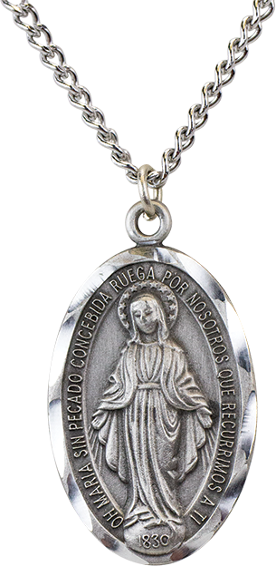 (Artículo español) Medalla Milagrosa de peltre con tallas de brillantes