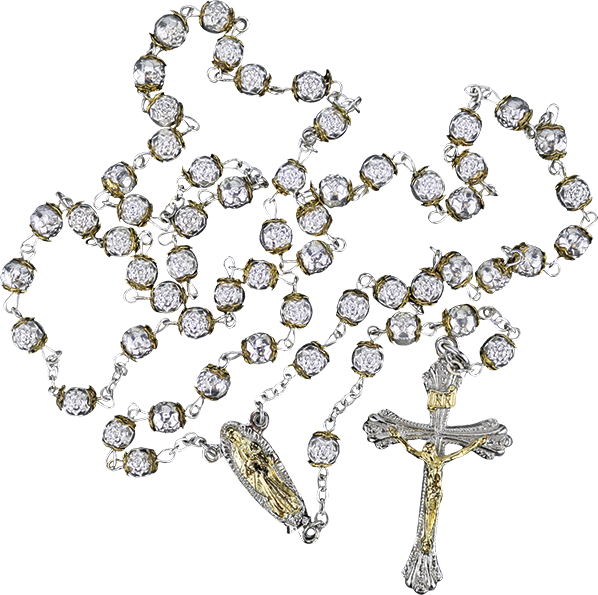 (Artículo en español) Rosario Guadalupano chapado en plata y oro