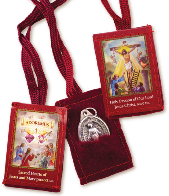 Red Scapular with a Miraculous Medal