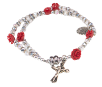 Rose and Crystal Bead Rosary Bracelet