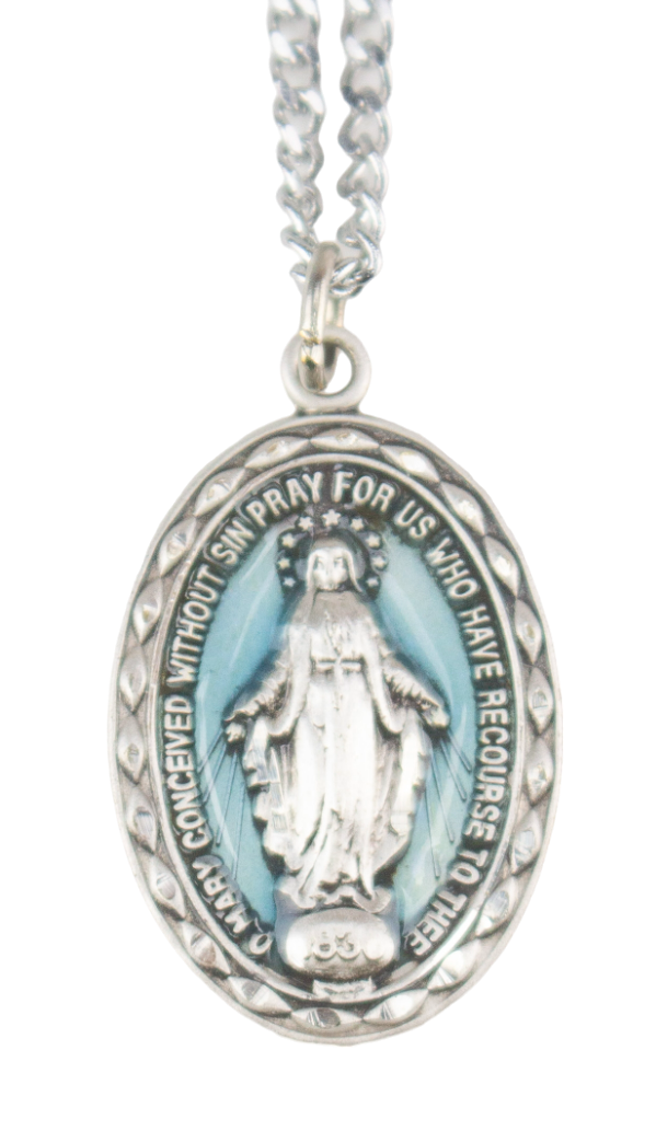 Blue Enamel Miraculous Medal on Chain