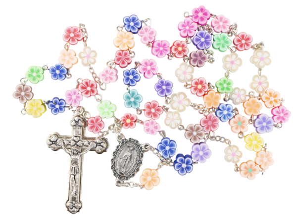 Rosario con cuentas de flores