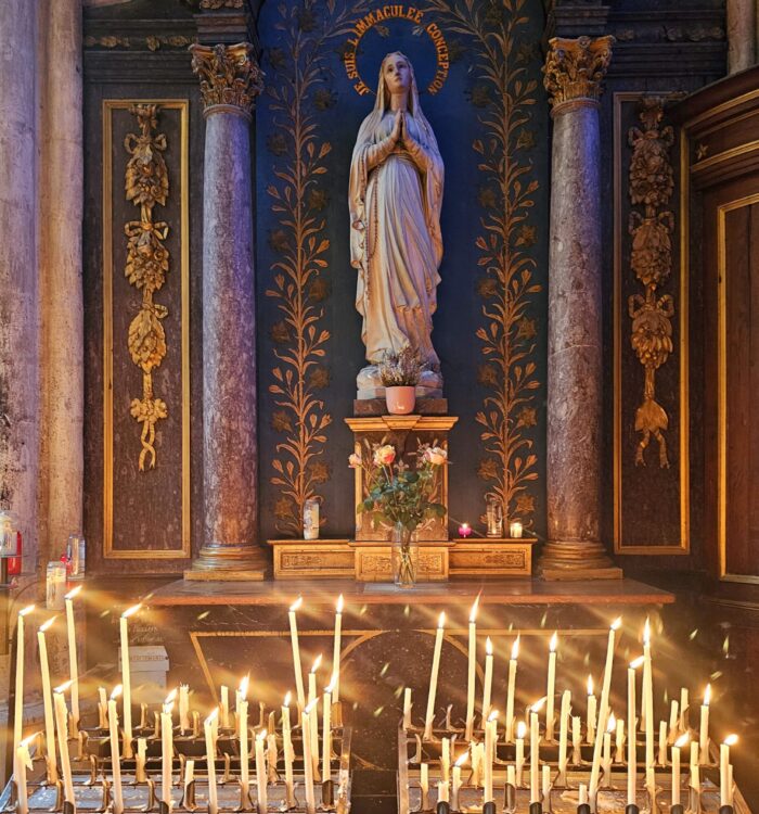 Candle lit at Cathedral Saint-Gatien