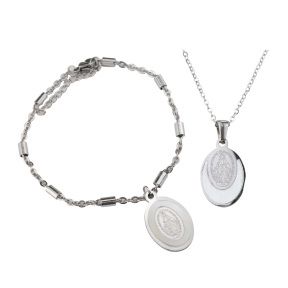 Mother of Pearl Bracelet and Miraculous Medal and Chain
