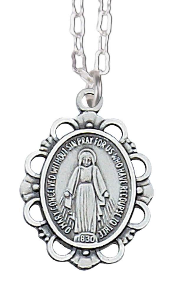Scalloped Miraculous Medal and Chain