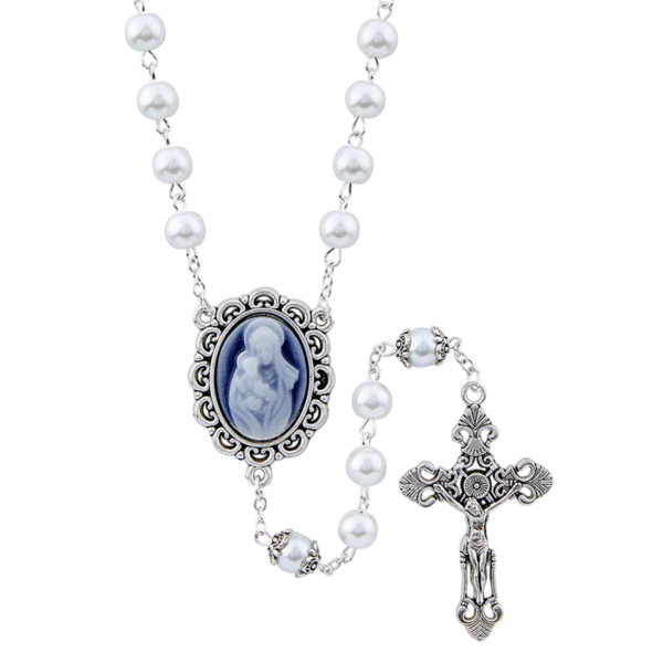 White Pearl Cameo Rosary