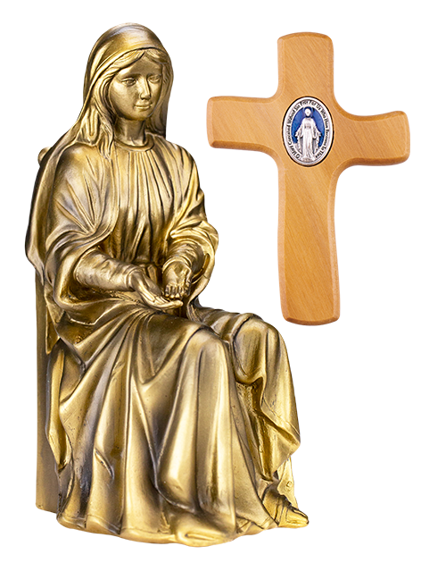 Hands of Mary statues and Palm Cross
